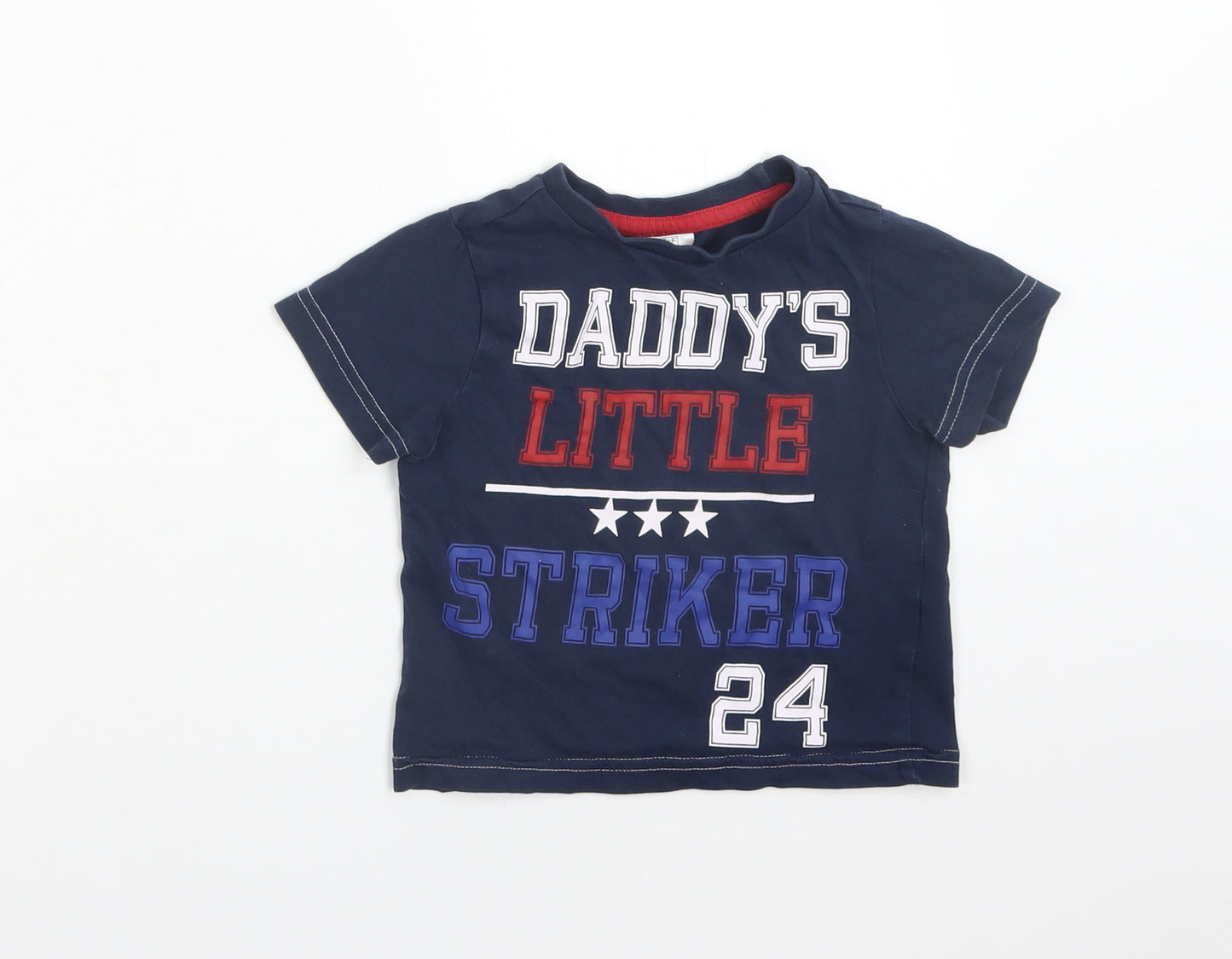 F&F Boys Blue  Cotton Basic T-Shirt Size 12-18 Months Crew Neck  - DADDY'S LITTLE STRIKER