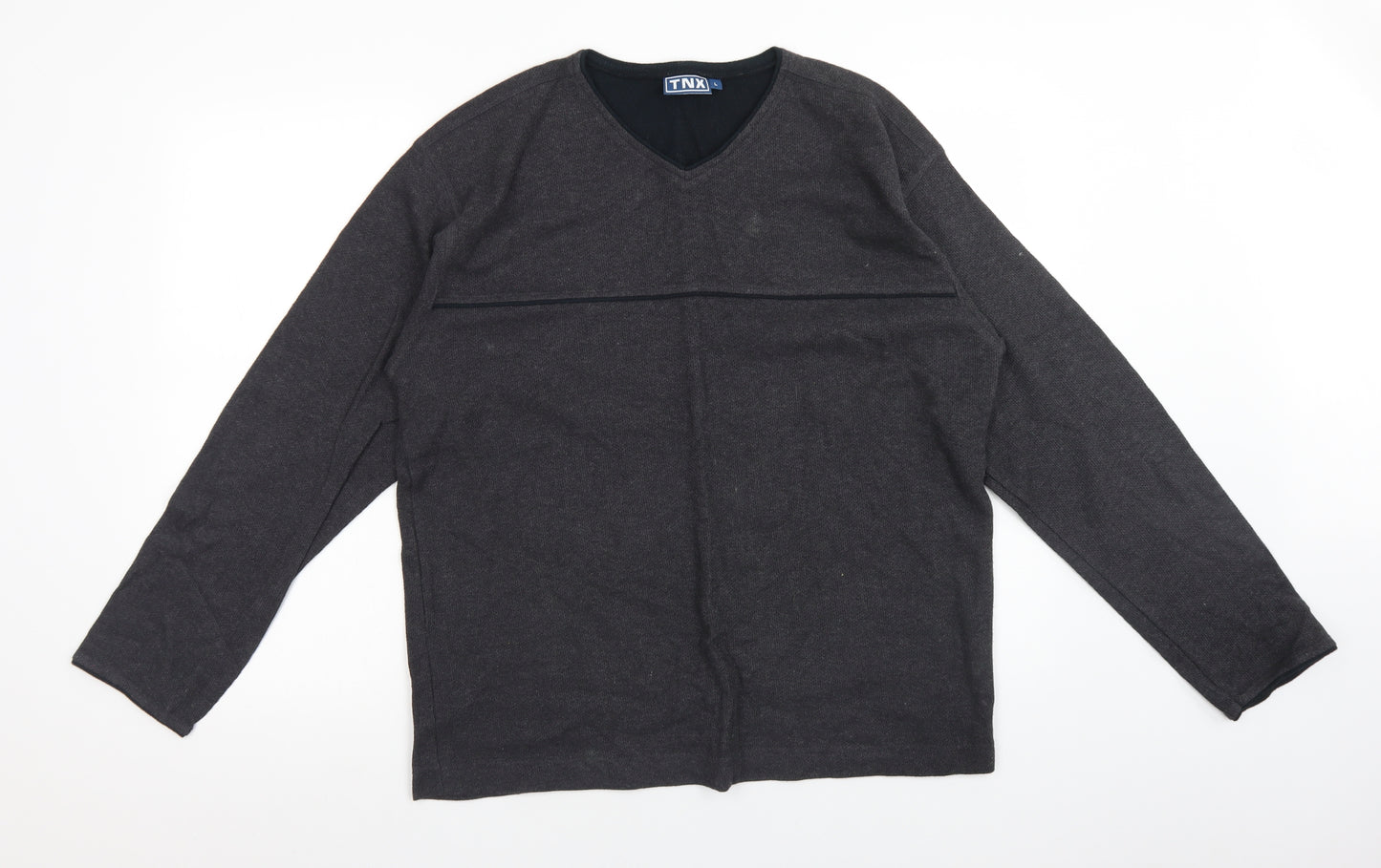 TNX Mens Grey V-Neck  Cotton Pullover Jumper Size L