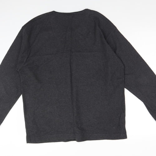 TNX Mens Grey V-Neck  Cotton Pullover Jumper Size L