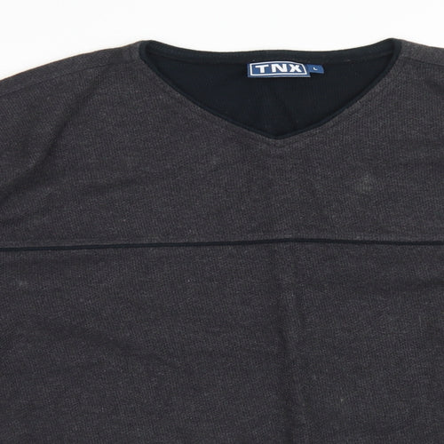 TNX Mens Grey V-Neck  Cotton Pullover Jumper Size L