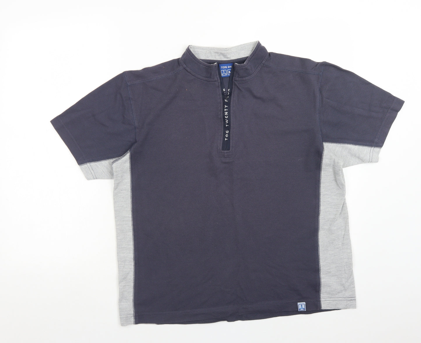 TOG 24 Mens Blue Colourblock Cotton  Polo Size M Mock Neck