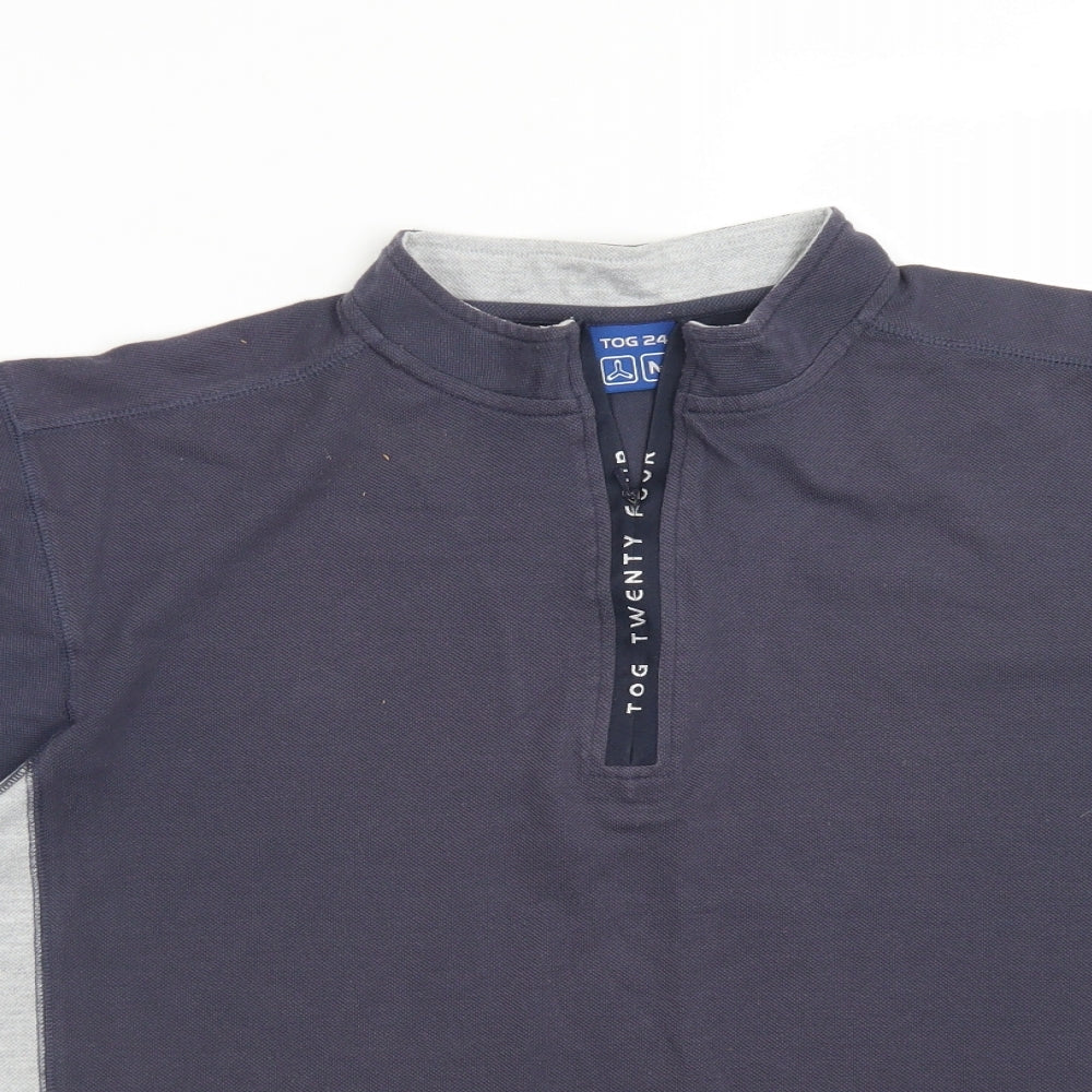 TOG 24 Mens Blue Colourblock Cotton  Polo Size M Mock Neck