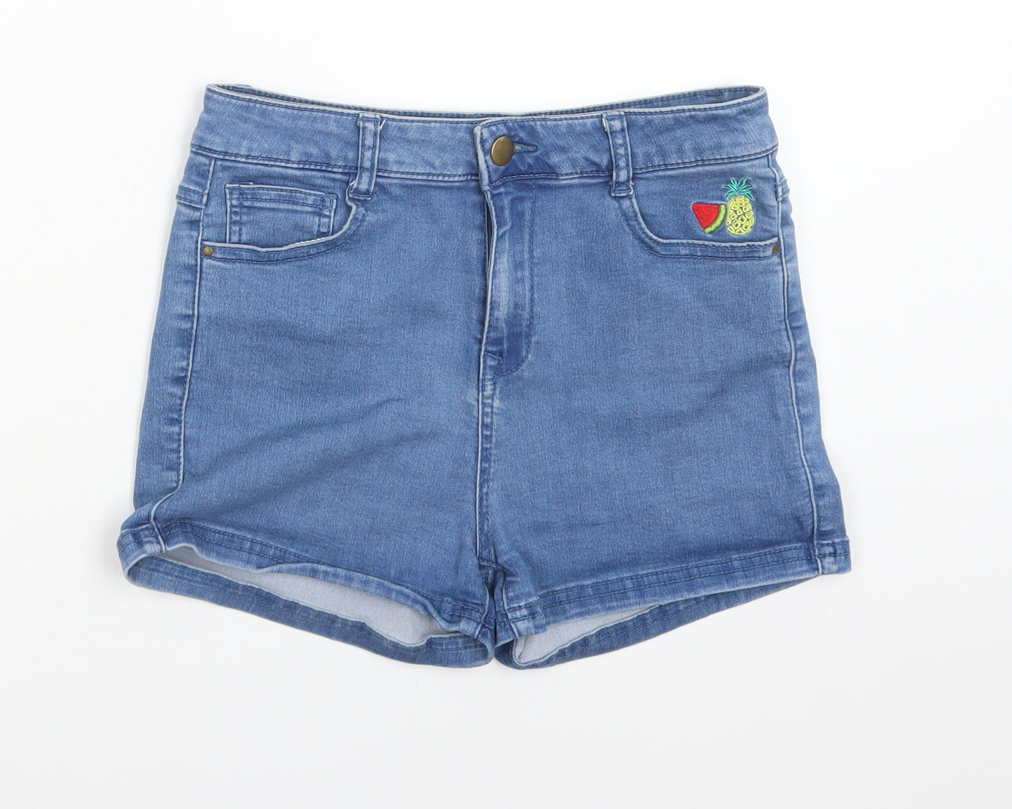 Golddigga Womens Blue  Cotton Hot Pants Shorts Size 10  Regular  - ALOHA BEACHES. PINEAPPLES