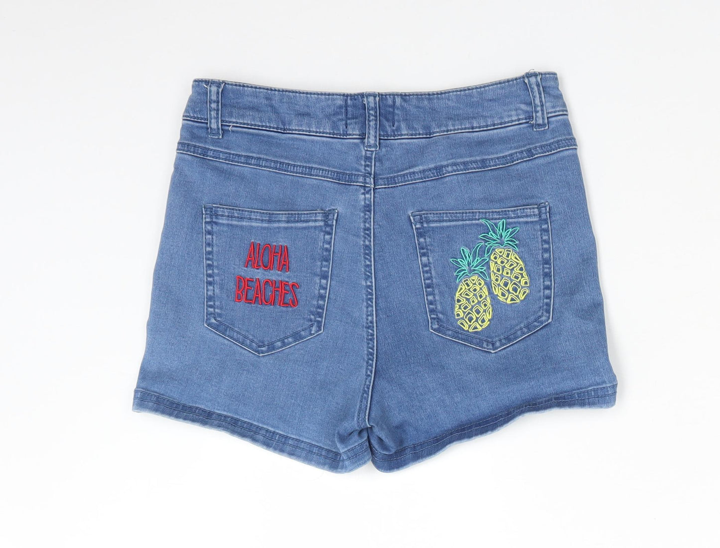 Golddigga Womens Blue  Cotton Hot Pants Shorts Size 10  Regular  - ALOHA BEACHES. PINEAPPLES