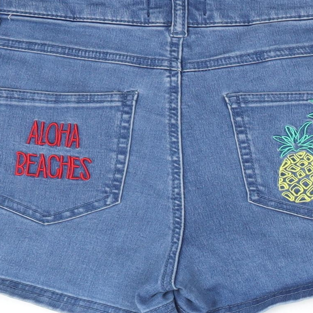 Golddigga Womens Blue  Cotton Hot Pants Shorts Size 10  Regular  - ALOHA BEACHES. PINEAPPLES