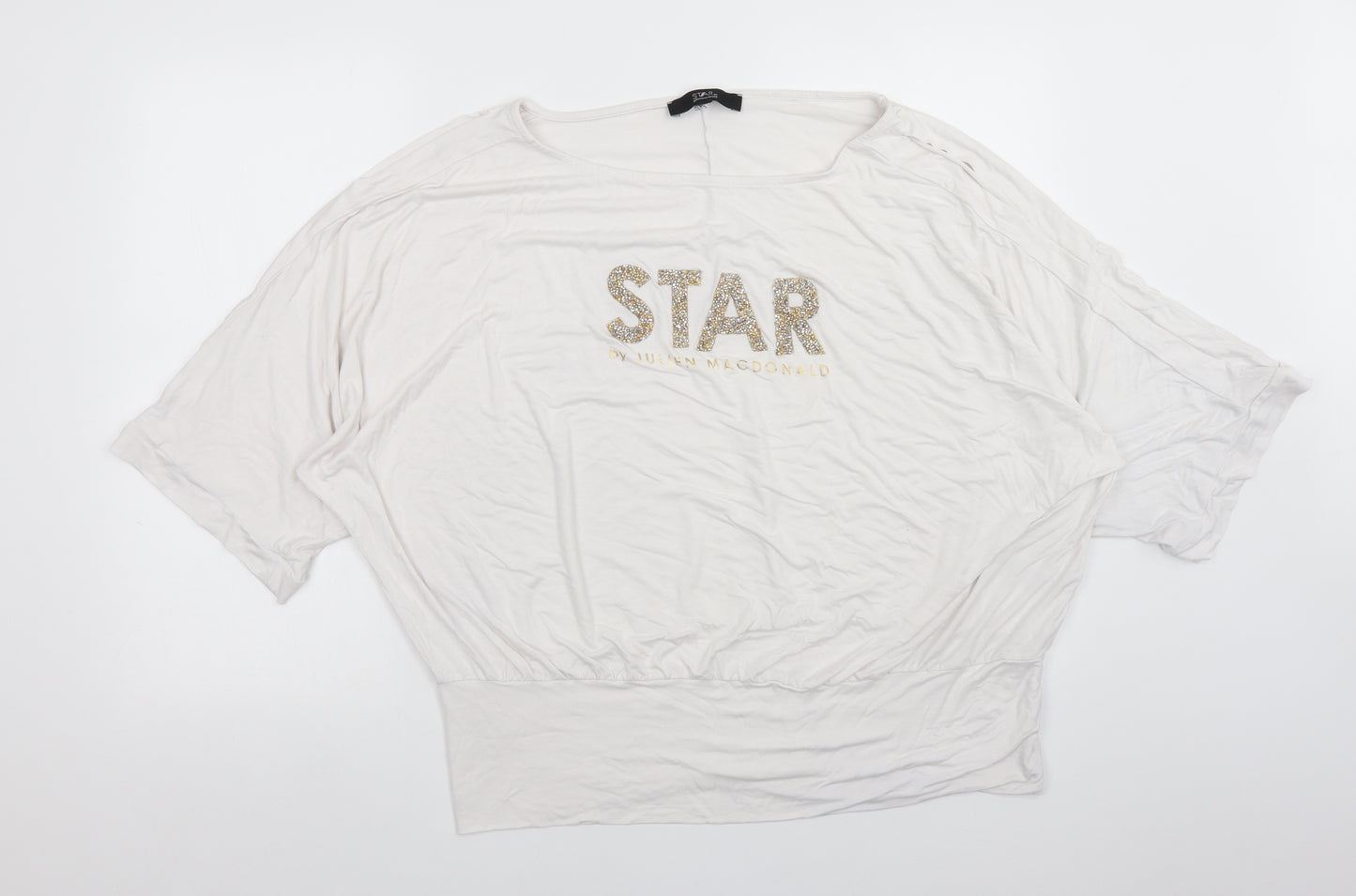 Star Womens White  Viscose Basic T-Shirt Size 16 Round Neck - STAR BY JULIEN MACDONALD