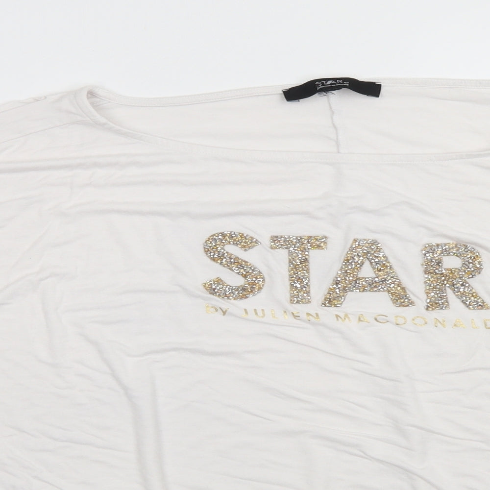 Star Womens White  Viscose Basic T-Shirt Size 16 Round Neck - STAR BY JULIEN MACDONALD