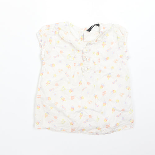 George Girls White Floral Cotton Basic T-Shirt Size 3-4 Years Round Neck  - ICE LOLLIES