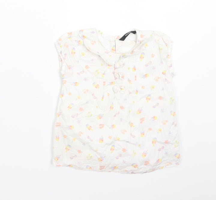 George Girls White Floral Cotton Basic T-Shirt Size 3-4 Years Round Neck - ICE LOLLIES