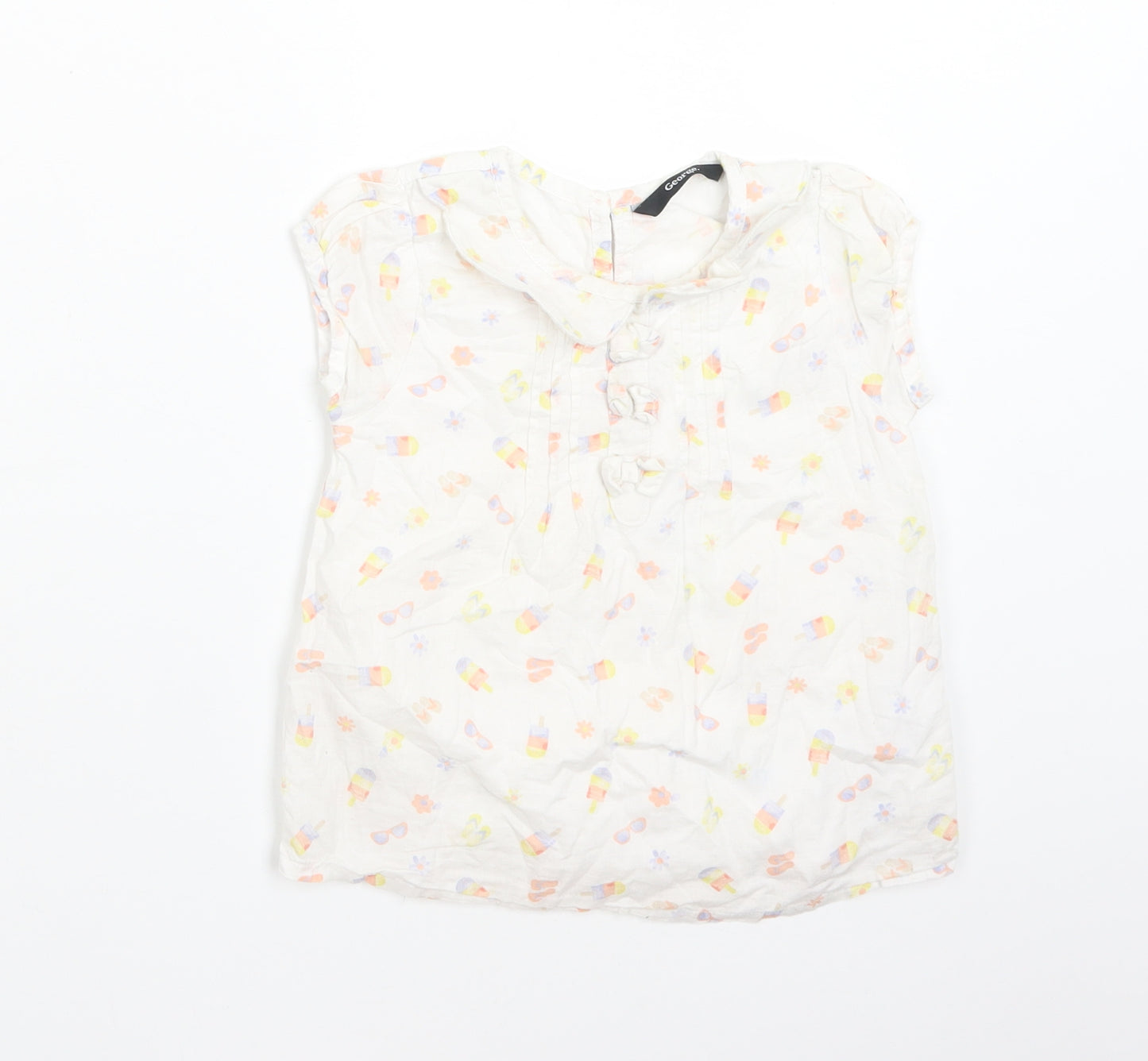 George Girls White Floral Cotton Basic T-Shirt Size 3-4 Years Round Neck  - ICE LOLLIES