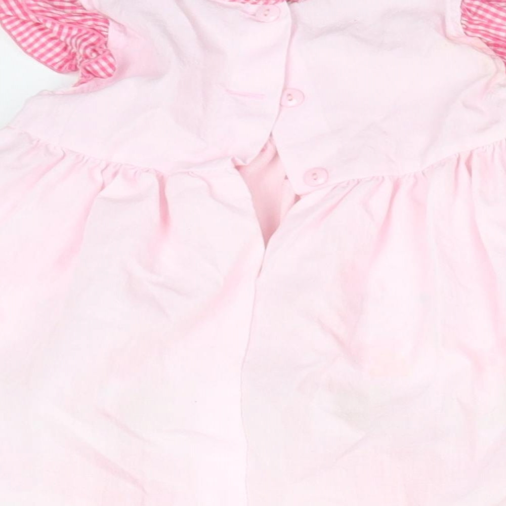HULLABALOO Girls Pink Floral Cotton Fit & Flare  Size 12-18 Months  Round Neck  - CATS. BIRDS