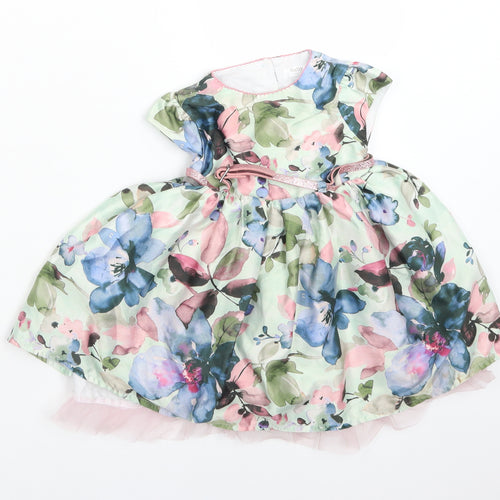 M&Co Girls Multicoloured Floral Polyester Fit & Flare  Size 9-12 Months  Round Neck