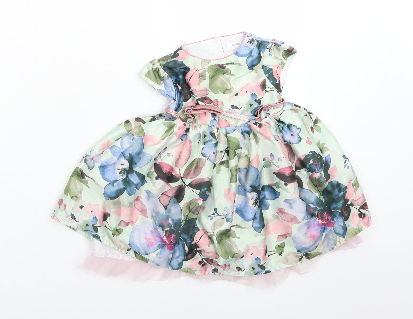 M&Co Girls Multicoloured Floral Polyester Fit & Flare  Size 9-12 Months  Round Neck