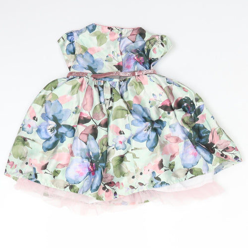 M&Co Girls Multicoloured Floral Polyester Fit & Flare  Size 9-12 Months  Round Neck