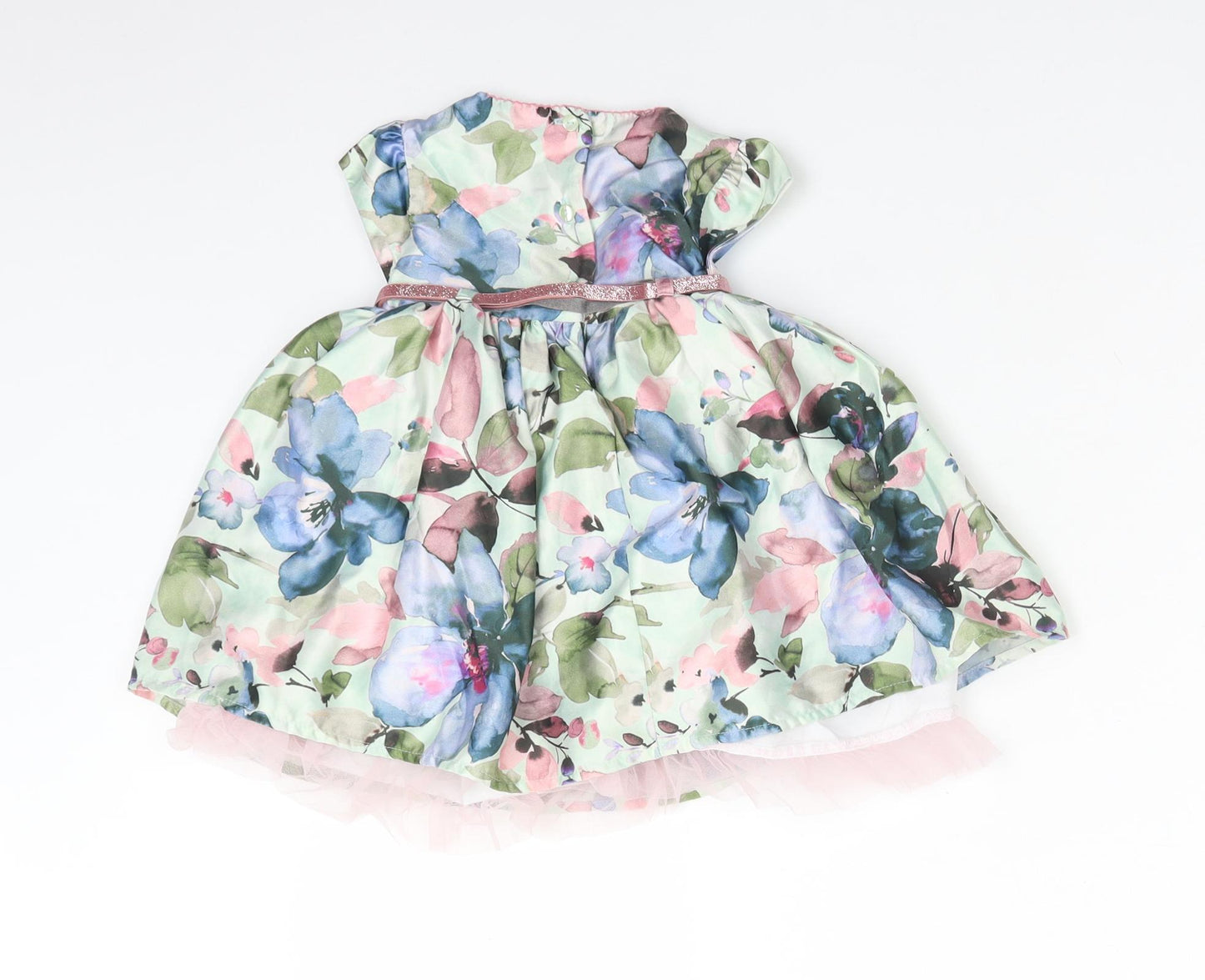 M&Co Girls Multicoloured Floral Polyester Fit & Flare  Size 9-12 Months  Round Neck