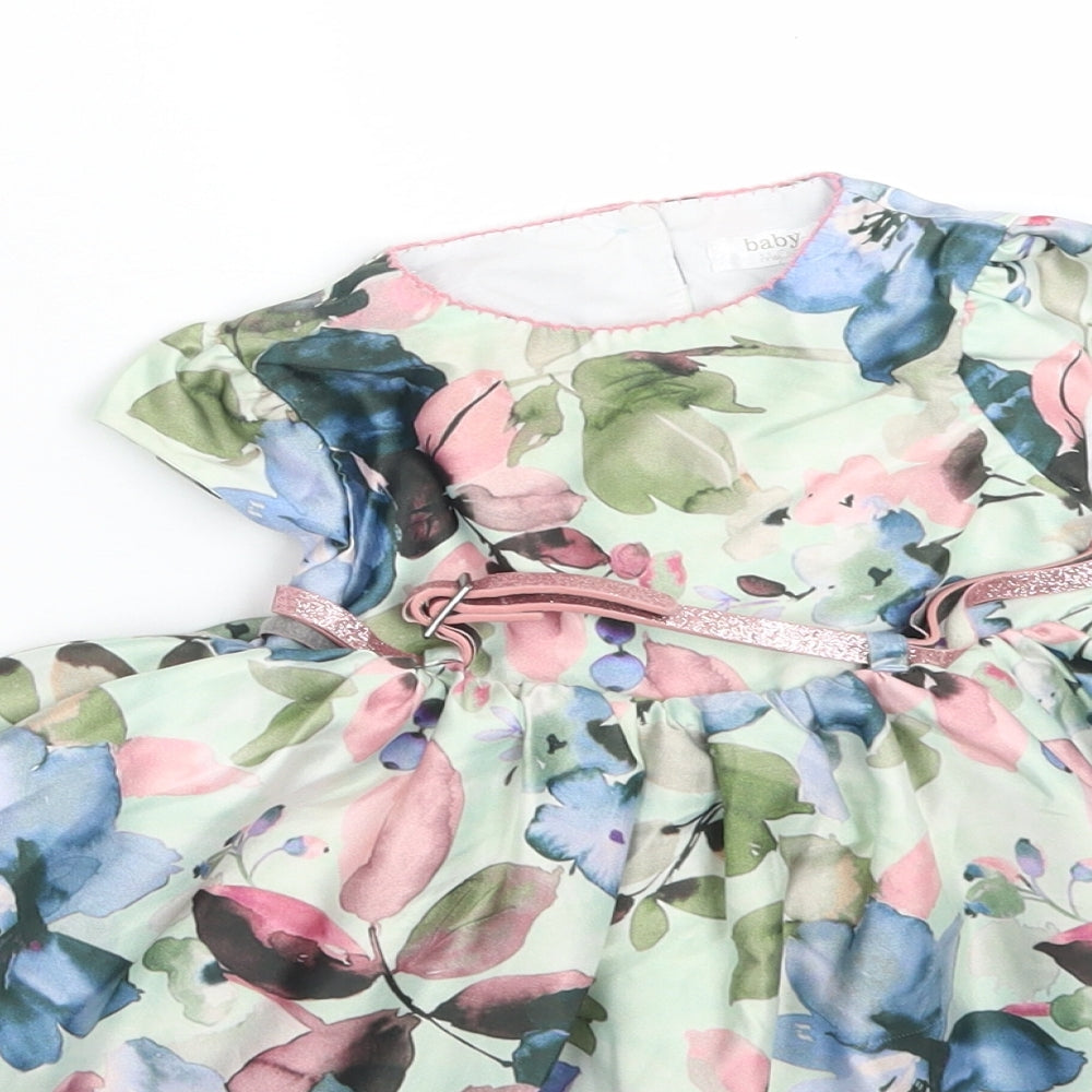 M&Co Girls Multicoloured Floral Polyester Fit & Flare  Size 9-12 Months  Round Neck