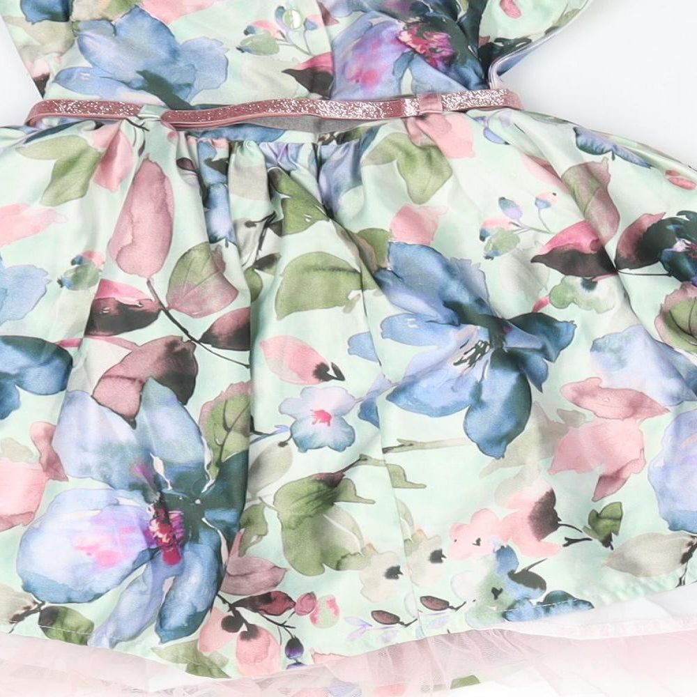 M&Co Girls Multicoloured Floral Polyester Fit & Flare  Size 9-12 Months  Round Neck