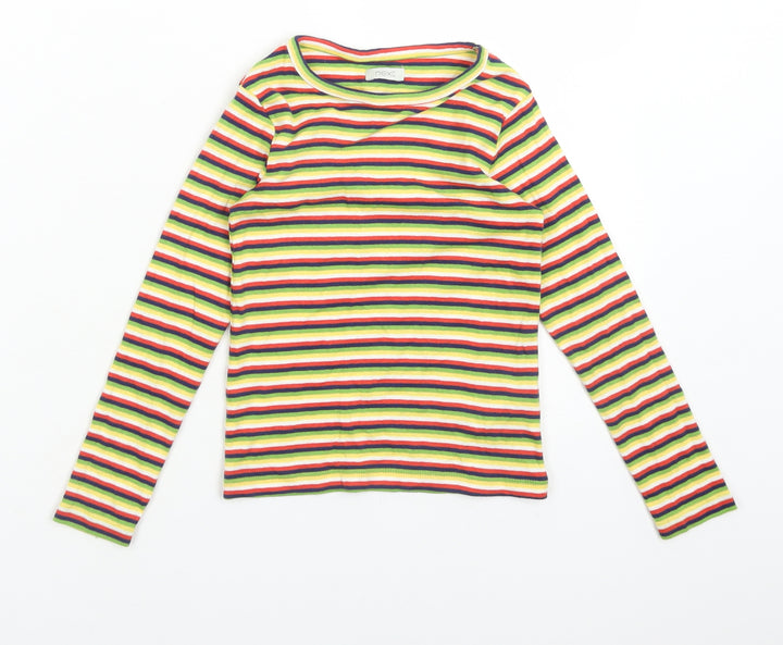 NEXT Girls Multicoloured Striped Cotton Basic T-Shirt Size 5 Years Crew Neck