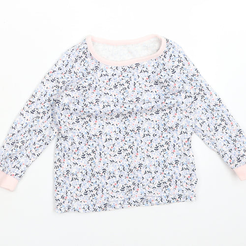 Disney Girls Blue Floral Cotton Basic T-Shirt Size 12-18 Months Crew Neck