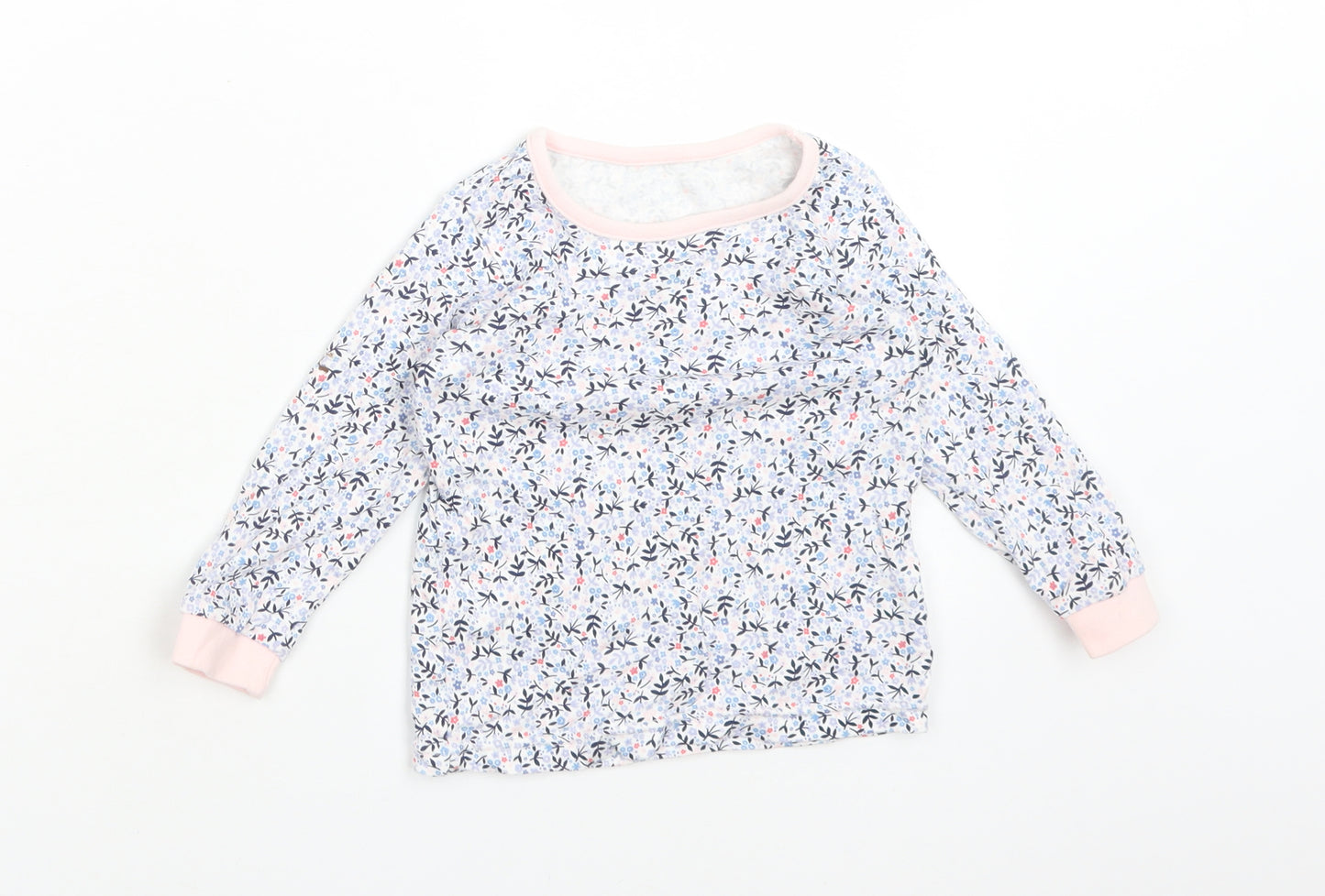 Disney Girls Blue Floral Cotton Basic T-Shirt Size 12-18 Months Crew Neck