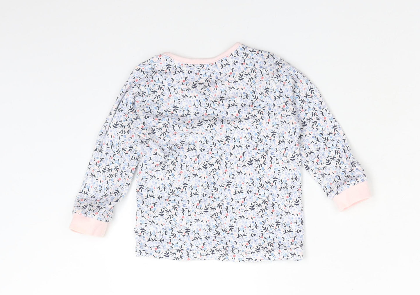 Disney Girls Blue Floral Cotton Basic T-Shirt Size 12-18 Months Crew Neck