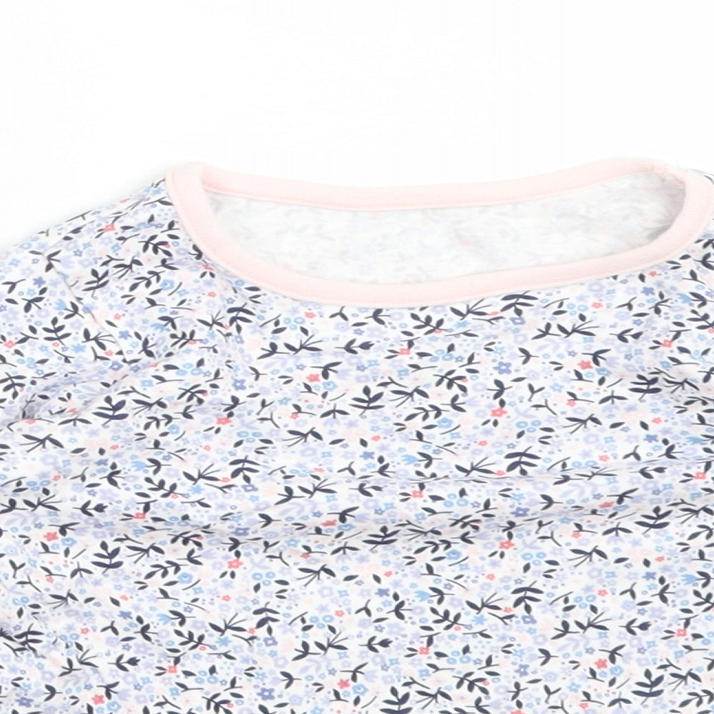 Disney Girls Blue Floral Cotton Basic T-Shirt Size 12-18 Months Crew Neck