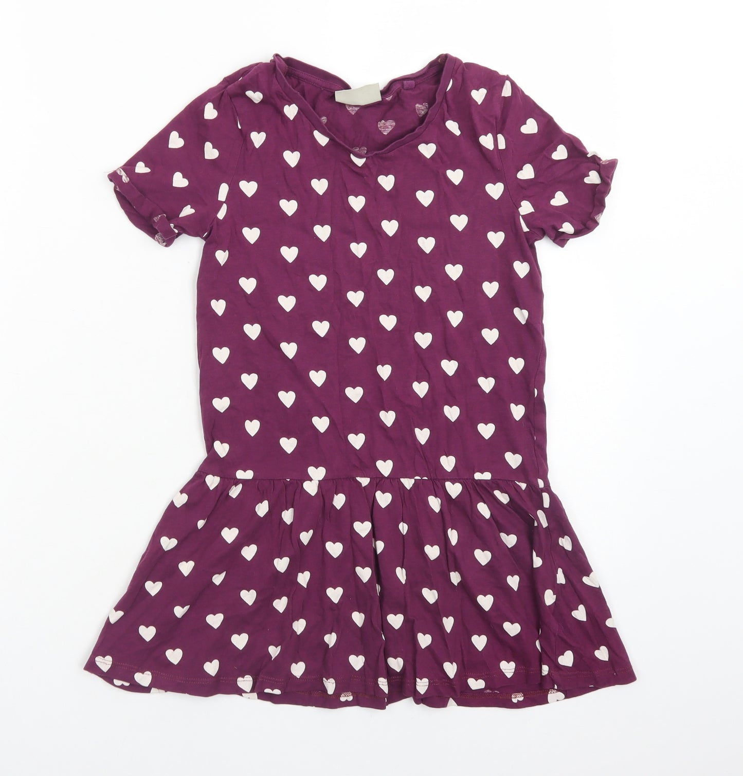NEXT Girls Purple  Cotton A-Line  Size 8 Years  Round Neck  - HEARTS