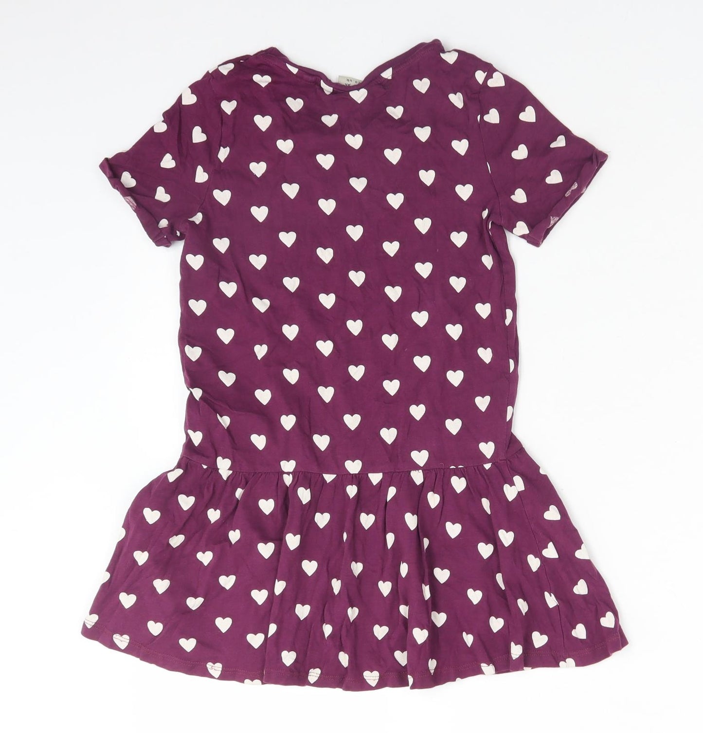 NEXT Girls Purple  Cotton A-Line  Size 8 Years  Round Neck  - HEARTS