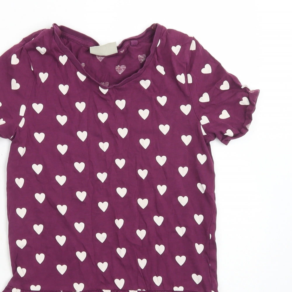 NEXT Girls Purple  Cotton A-Line  Size 8 Years  Round Neck  - HEARTS