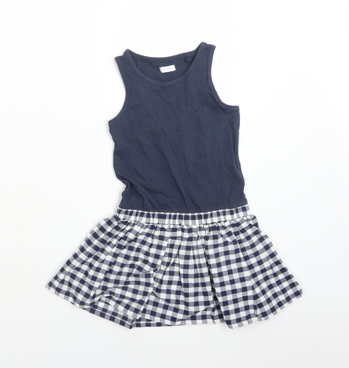 NEXT Girls Blue Gingham Cotton Skater Dress  Size 3 Years  Round Neck