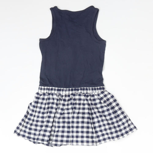 NEXT Girls Blue Gingham Cotton Skater Dress  Size 3 Years  Round Neck