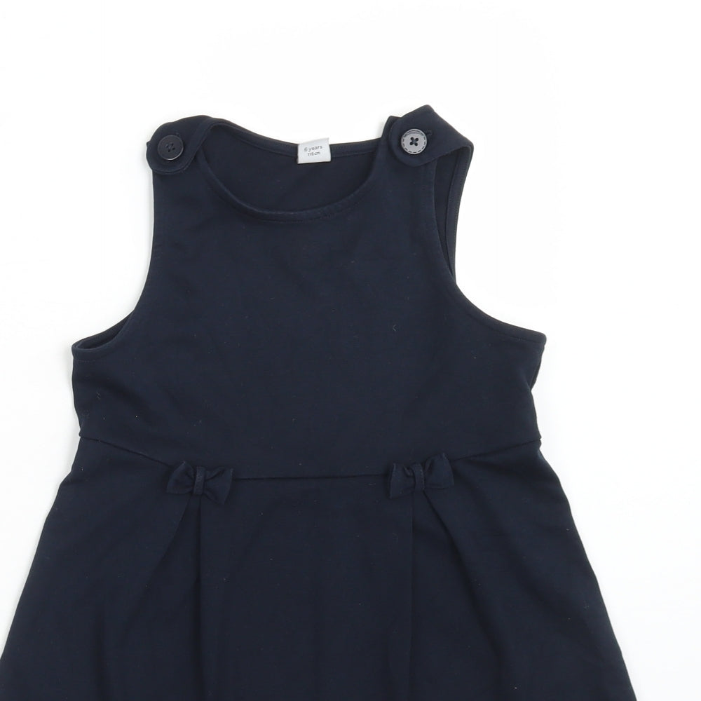 TU Girls Blue  Polyester Pinafore/Dungaree Dress  Size 6 Years  Round Neck  - SCHOOL