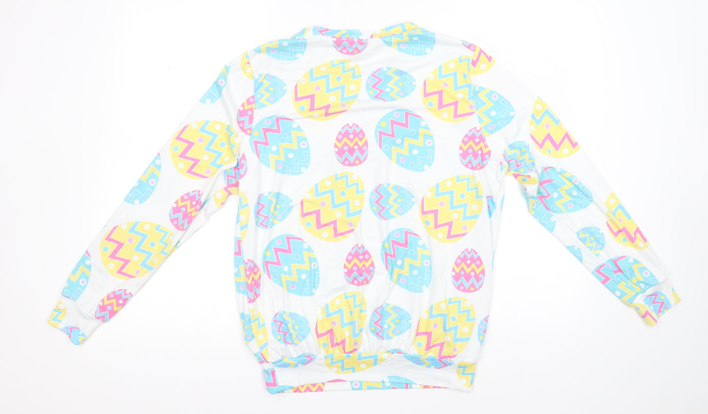 Pretty Secrets Womens White Round Neck Geometric Polyester Pullover Jumper Size 8   - Easter Eggs