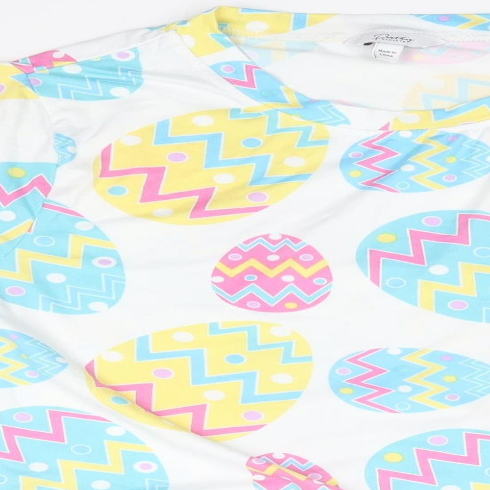 Pretty Secrets Womens White Round Neck Geometric Polyester Pullover Jumper Size 8   - Easter Eggs