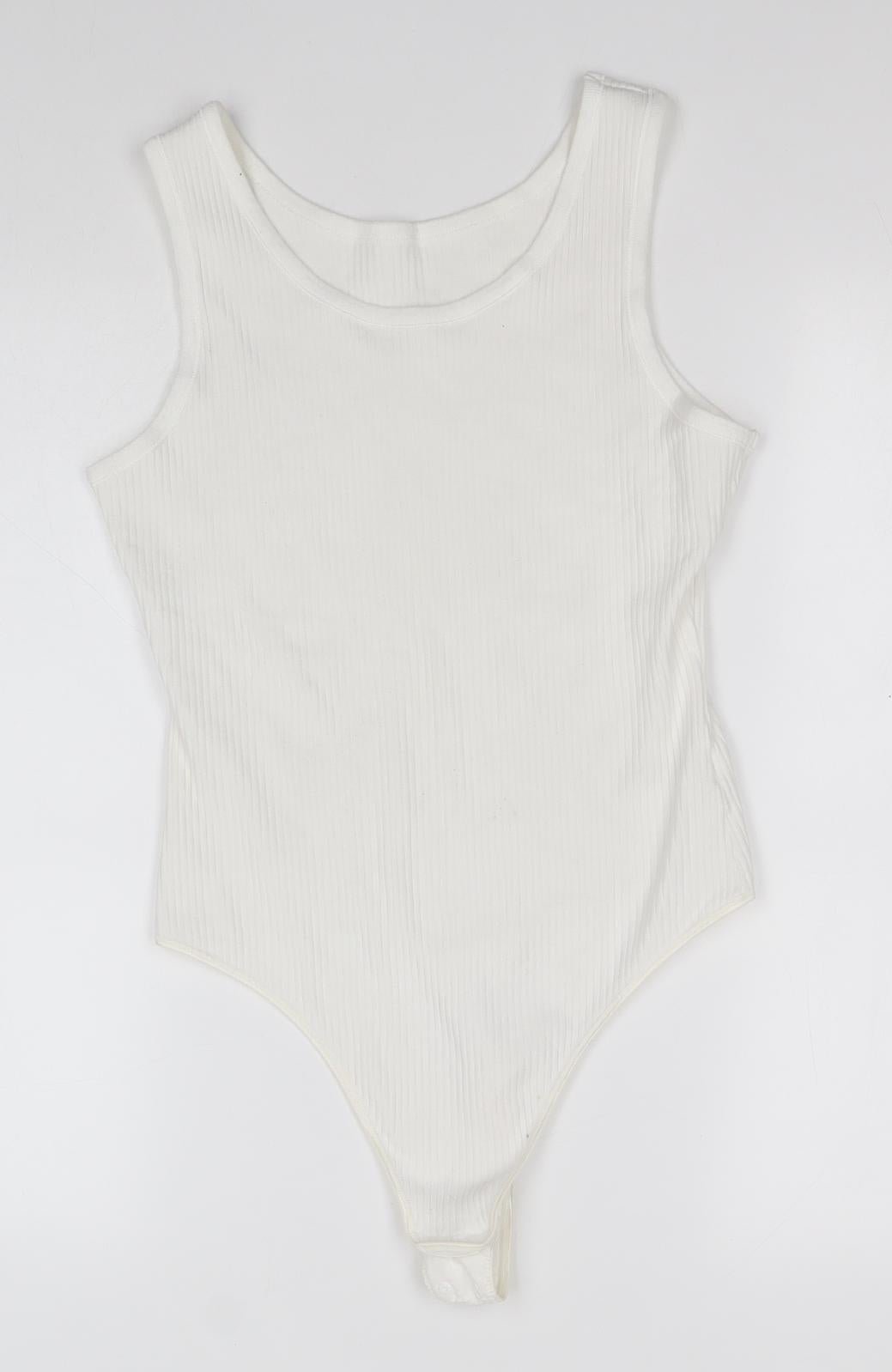 Marks and Spencer Womens White Striped Cotton Leotard One-Piece Size 16