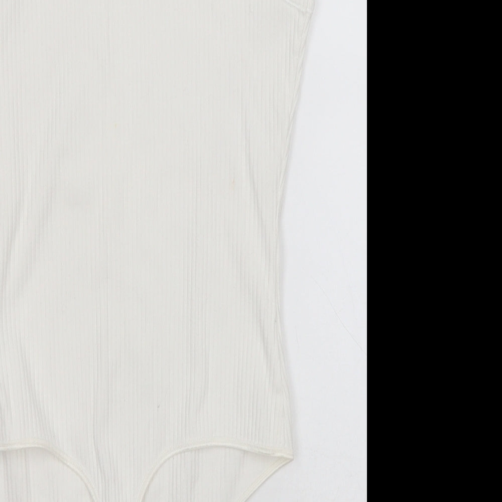 Marks and Spencer Womens White Striped Cotton Leotard One-Piece Size 16