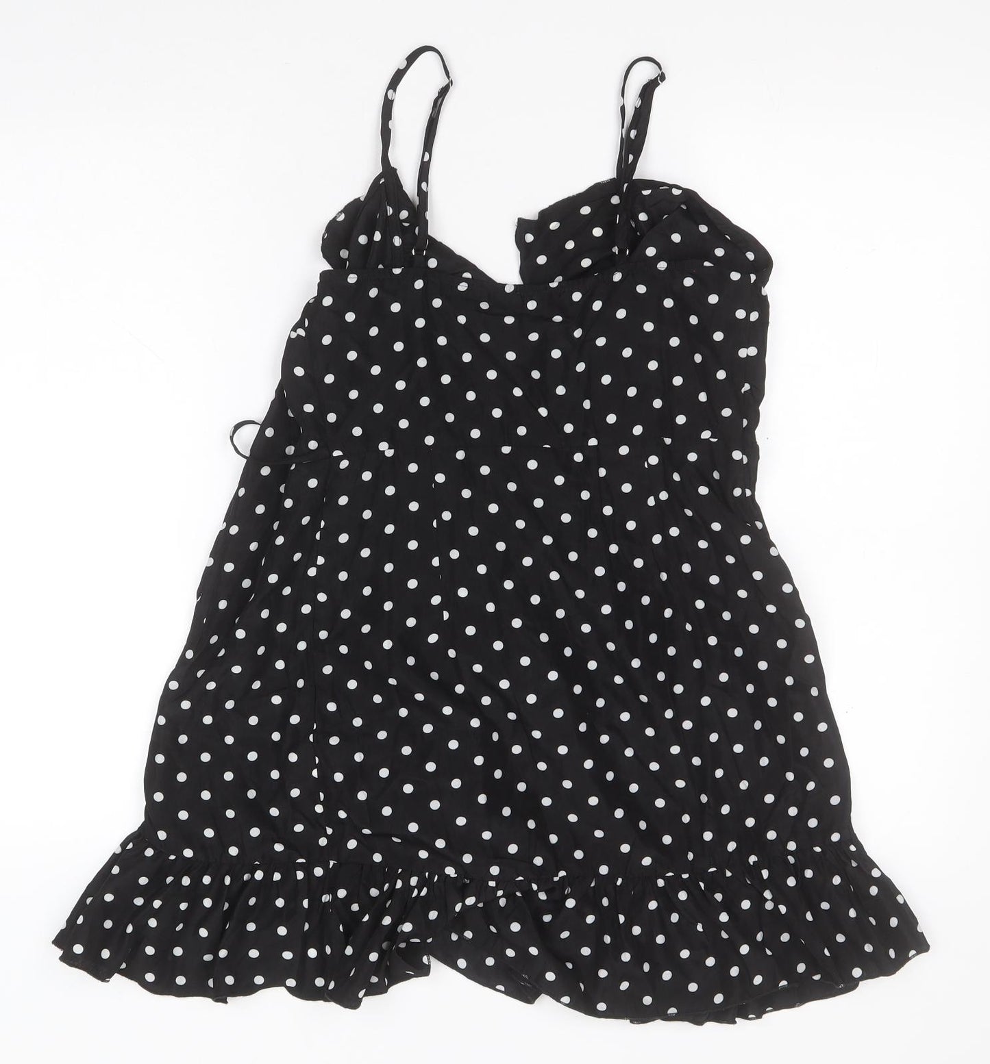 PRETTYLITTLETHING Womens Black Polka Dot Polyester Basic Blouse Size 8 Off the Shoulder