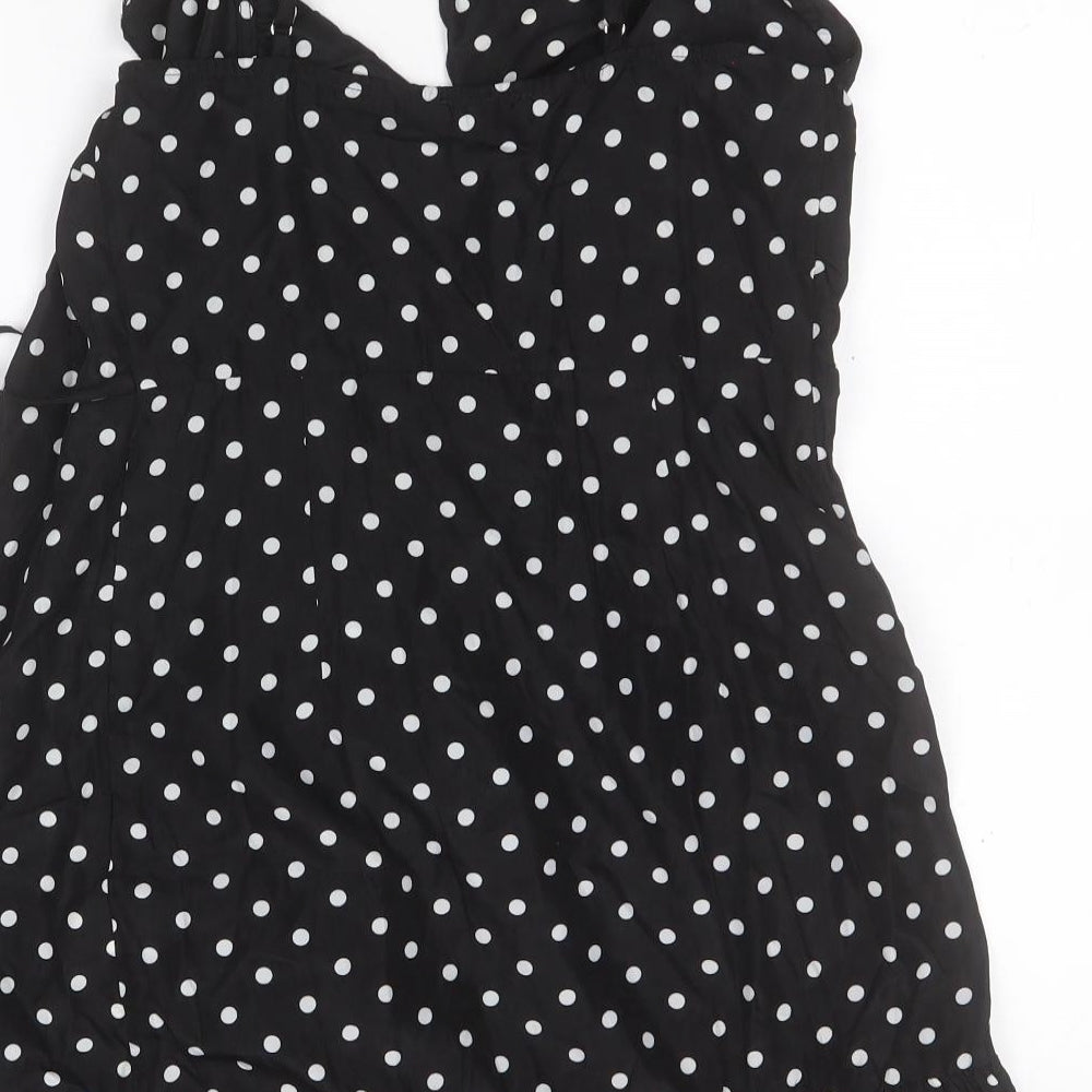 PRETTYLITTLETHING Womens Black Polka Dot Polyester Basic Blouse Size 8 Off the Shoulder