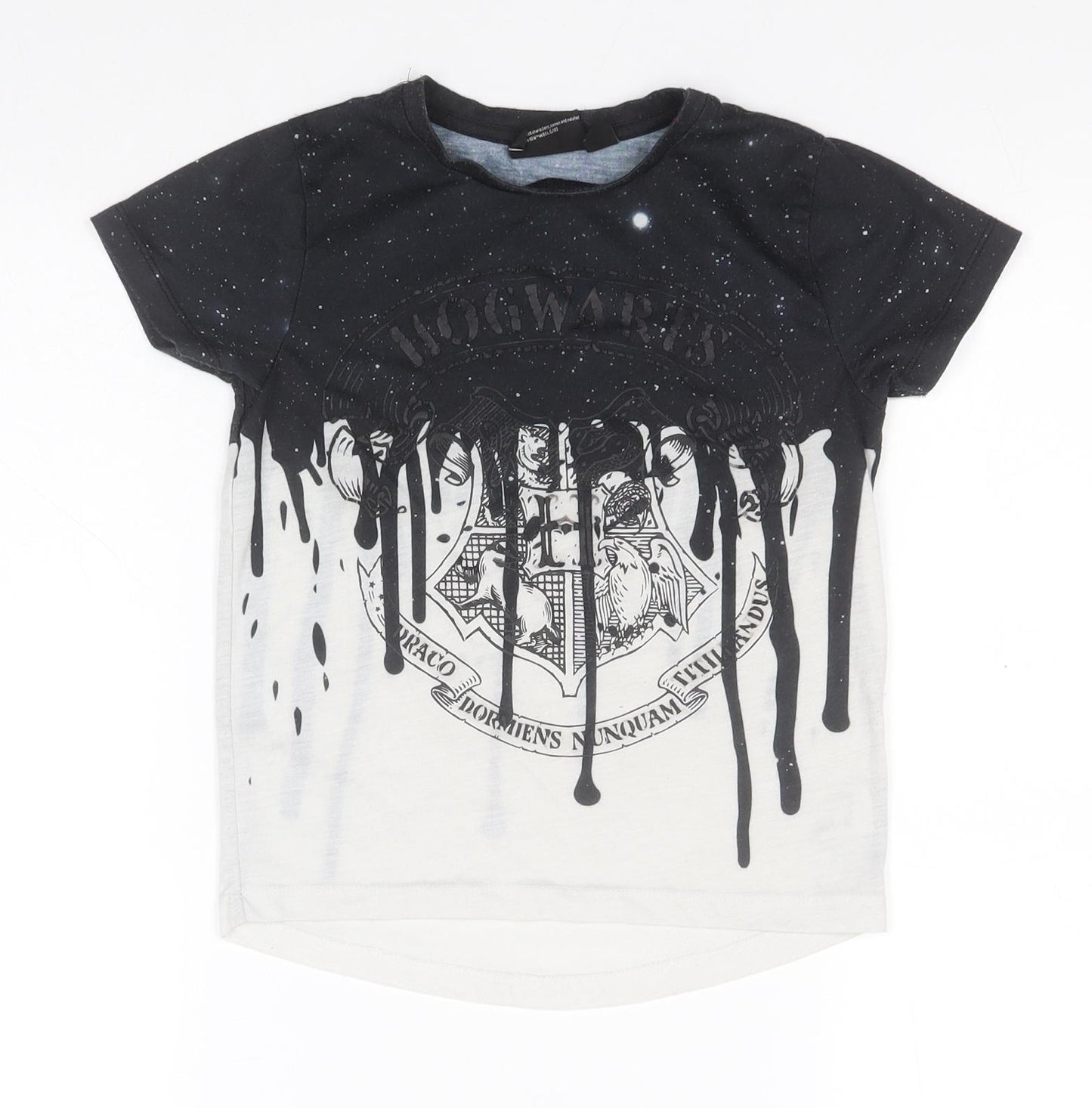 Harry Potter Boys Black  Polyester Basic T-Shirt Size 5-6 Years Round Neck  - Hogwarts Crest