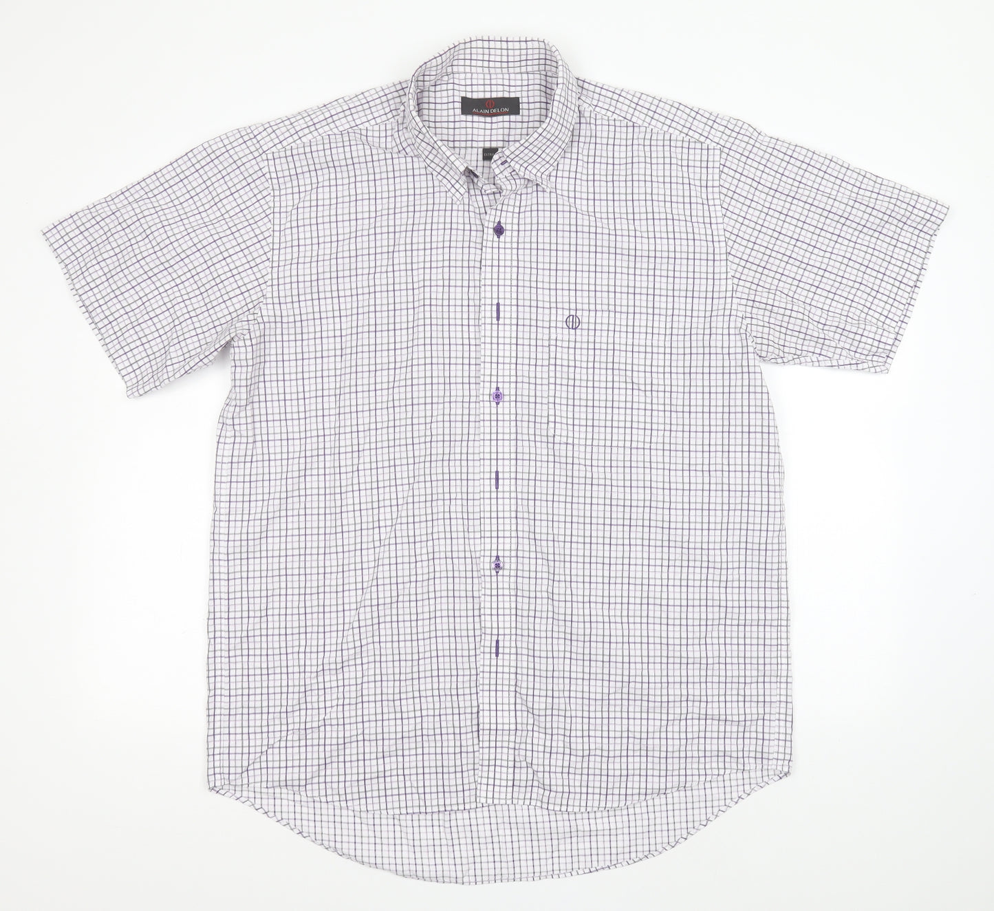 Alain Delon Mens White Check Cotton  Button-Up Size XL Collared