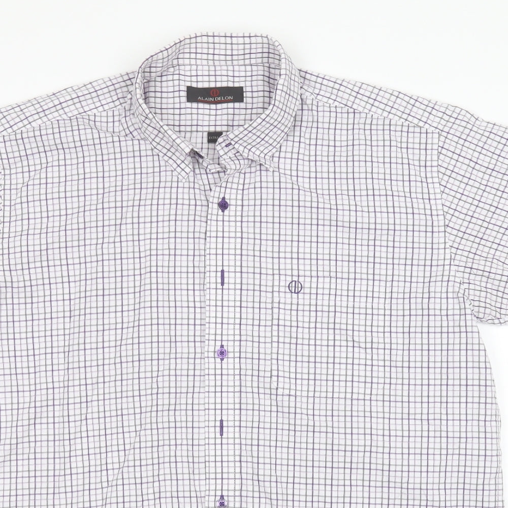 Alain Delon Mens White Check Cotton  Button-Up Size XL Collared