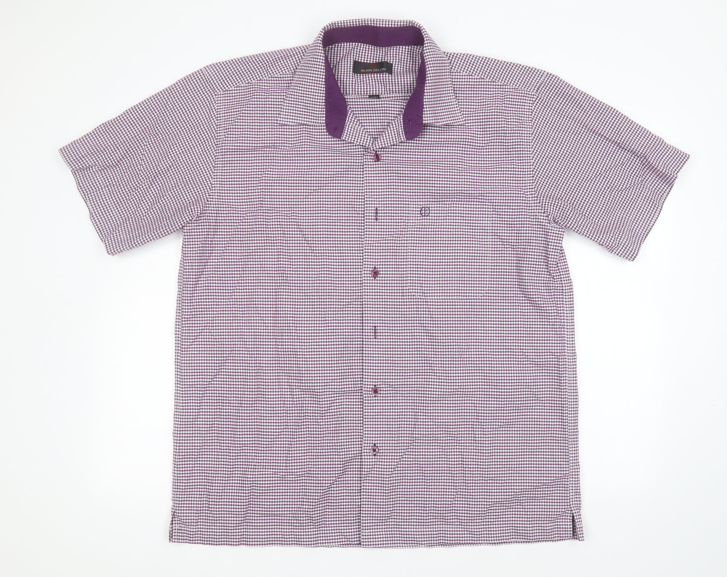Alain Delon Mens Blue Check Cotton  Button-Up Size XL Collared