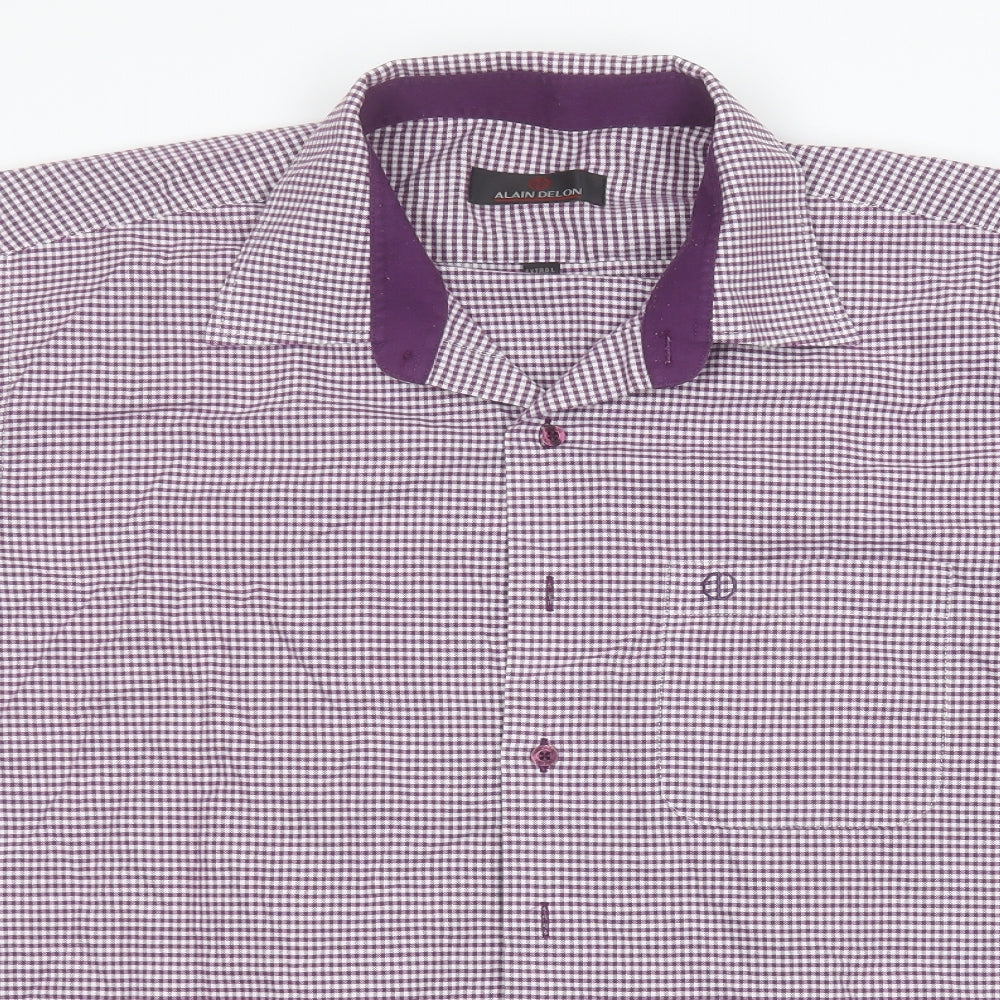 Alain Delon Mens Blue Check Cotton  Button-Up Size XL Collared