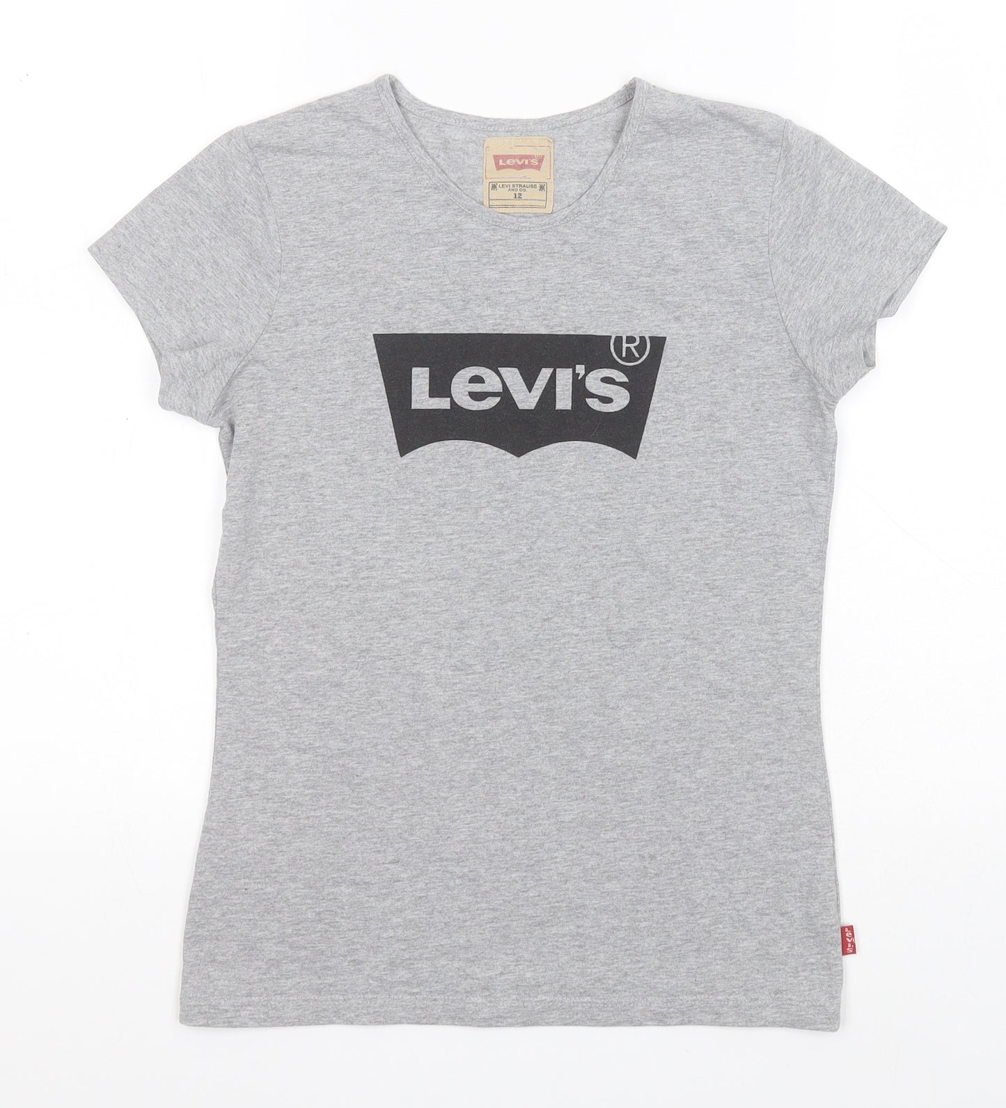 Levi's Womens Grey  Polyester Basic T-Shirt Size 12 Round Neck