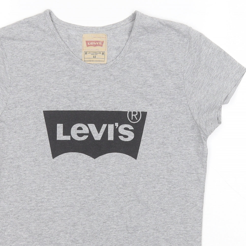 Levi's Womens Grey  Polyester Basic T-Shirt Size 12 Round Neck