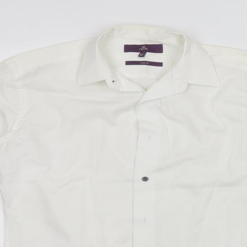 NEXT Mens White  Cotton  Button-Up Size 14.5 Collared