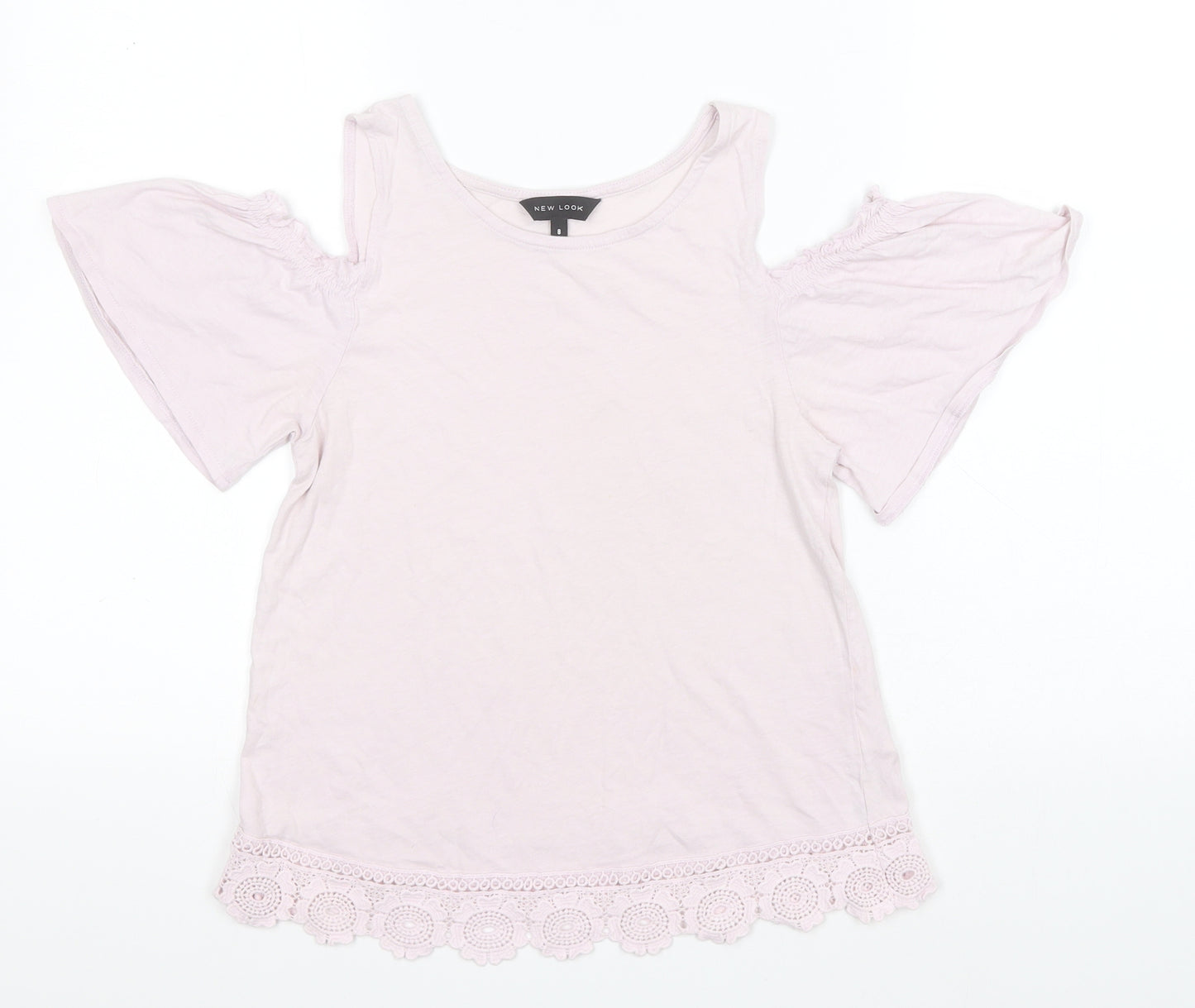 New Look Womens Pink  Cotton Basic T-Shirt Size 8 Round Neck