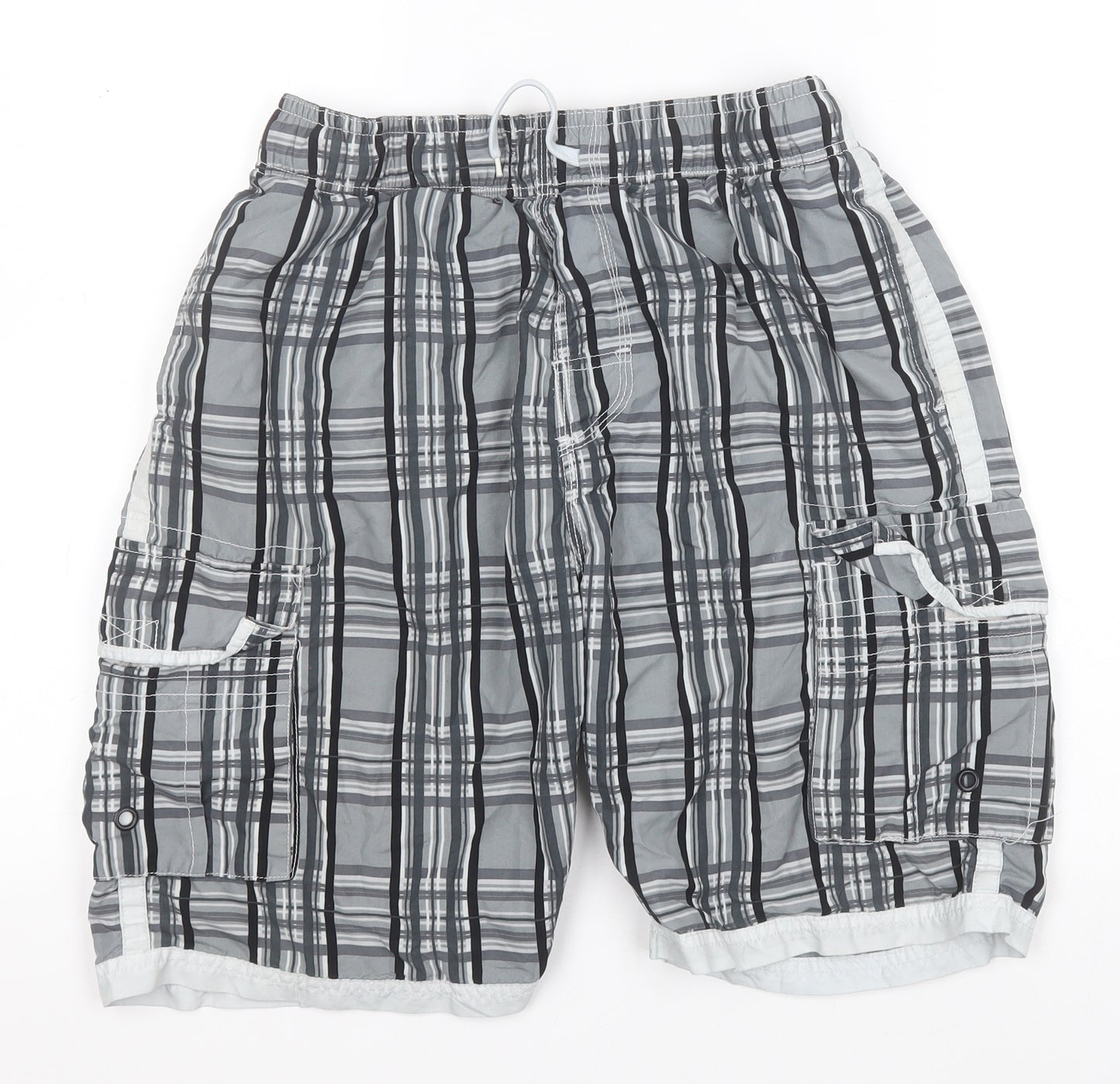Voyager Mens Grey Plaid  Cargo Shorts Size L L9 in Regular