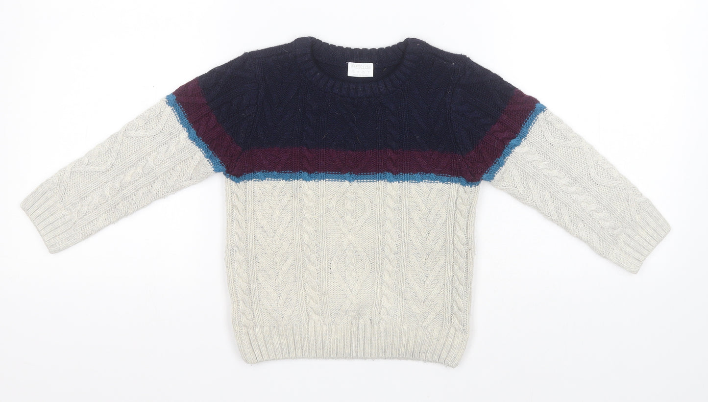 F&F Boys White Round Neck  Acrylic Pullover Jumper Size 2-3 Years