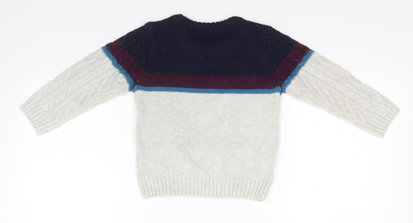 F&F Boys White Round Neck  Acrylic Pullover Jumper Size 2-3 Years